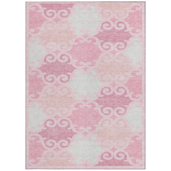 HomeRoots 5' Pink and Gray Trellis Indoor Outdoor Area Rug - Stylish, Washable, Durable for All Spaces! 5' X 8' 592042