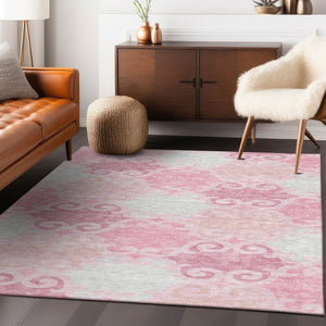 HomeRoots 5' Pink and Gray Trellis Indoor Outdoor Area Rug - Stylish, Washable, Durable for All Spaces! 5' X 8' 592042