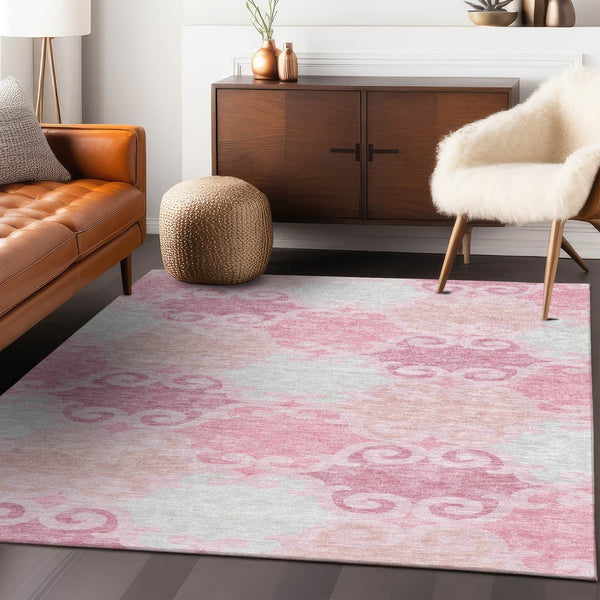HomeRoots 5' Pink and Gray Trellis Indoor Outdoor Area Rug - Stylish, Washable, Durable for All Spaces! 5' X 8' 592042