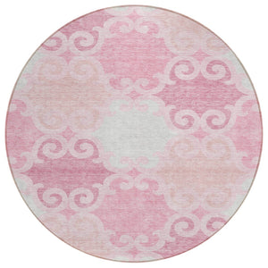 HomeRoots 5' Pink and Gray Trellis Indoor Outdoor Area Rug - Stylish, Washable, Durable for All Spaces! 8' Round 592043