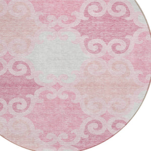 HomeRoots 5' Pink and Gray Trellis Indoor Outdoor Area Rug - Stylish, Washable, Durable for All Spaces! 8' Round 592043