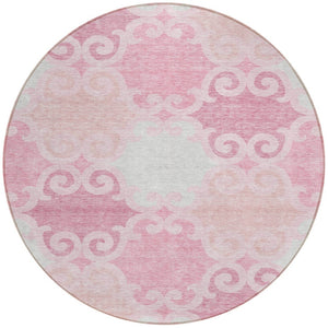 HomeRoots 5' Pink and Gray Trellis Indoor Outdoor Area Rug - Stylish, Washable, Durable for All Spaces! 8' Round 592043