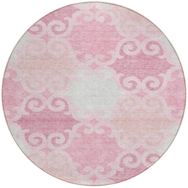 HomeRoots 5' Pink and Gray Trellis Indoor Outdoor Area Rug - Stylish, Washable, Durable for All Spaces! 8' Round 592043