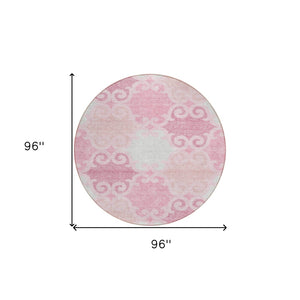 HomeRoots 5' Pink and Gray Trellis Indoor Outdoor Area Rug - Stylish, Washable, Durable for All Spaces! 8' Round 592043