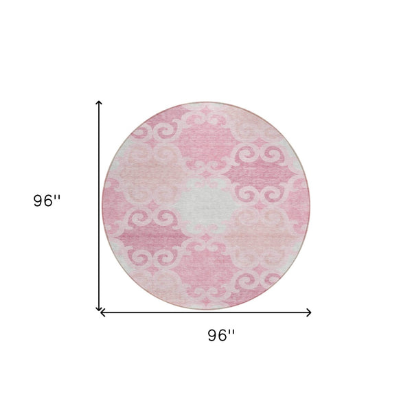 HomeRoots 5' Pink and Gray Trellis Indoor Outdoor Area Rug - Stylish, Washable, Durable for All Spaces! 8' Round 592043