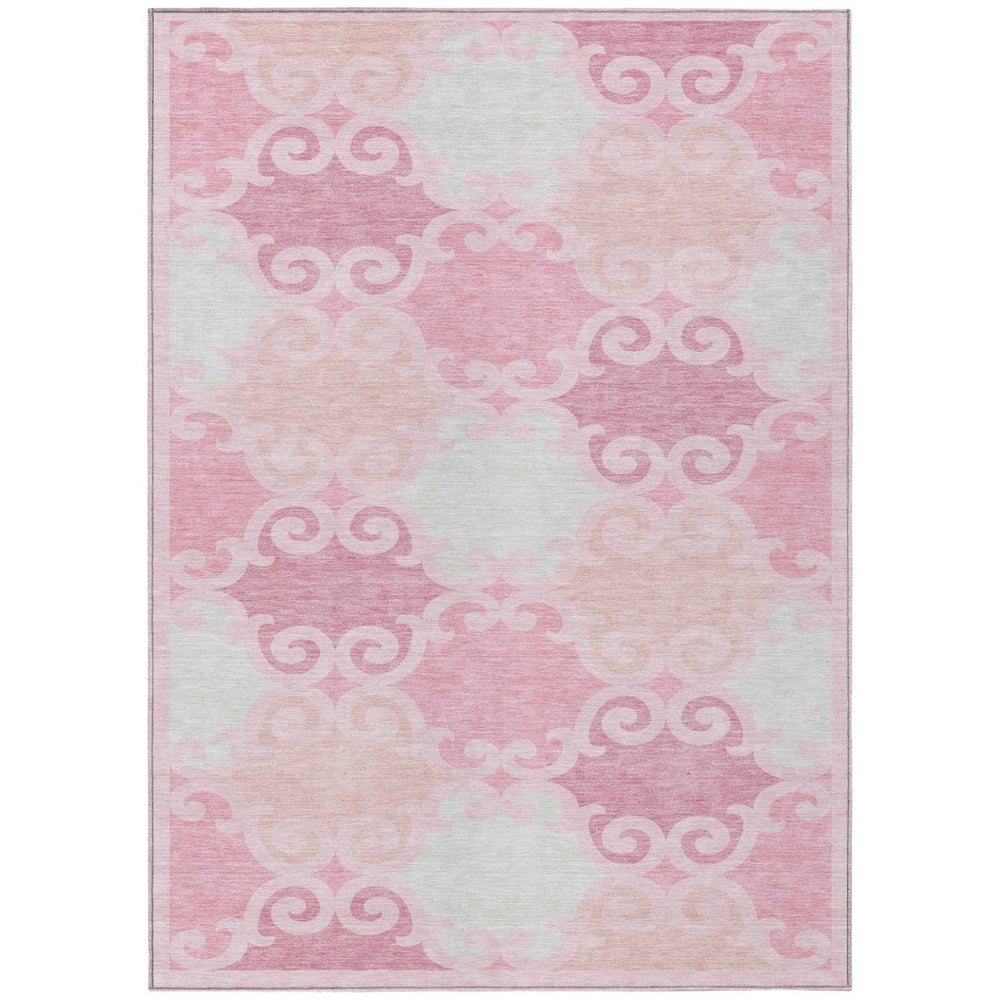 HomeRoots 5' Pink and Gray Trellis Indoor Outdoor Area Rug - Stylish, Washable, Durable for All Spaces! 8' X 10' 592044