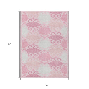 HomeRoots 9' Pink and Gray Trellis Area Rug - Durable, Machine-Washable, Indoor/Outdoor Solution for Any Space 9' X 12' 592045