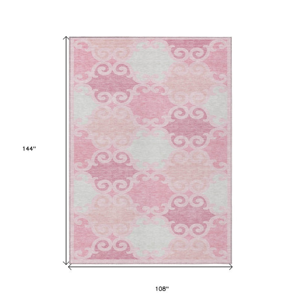 HomeRoots 9' Pink and Gray Trellis Area Rug - Durable, Machine-Washable, Indoor/Outdoor Solution for Any Space 9' X 12' 592045