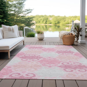 HomeRoots 9' Pink and Gray Trellis Area Rug - Durable, Machine-Washable, Indoor/Outdoor Solution for Any Space 9' X 12' 592045