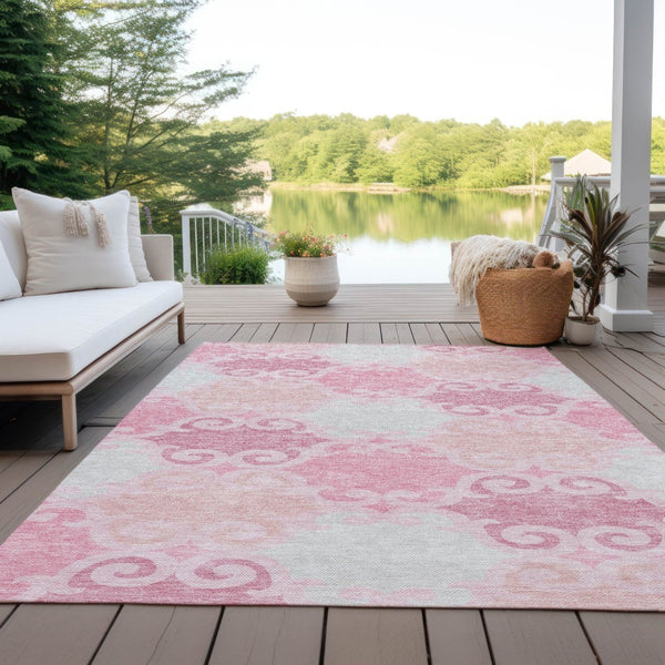 HomeRoots 9' Pink and Gray Trellis Area Rug - Durable, Machine-Washable, Indoor/Outdoor Solution for Any Space 9' X 12' 592045