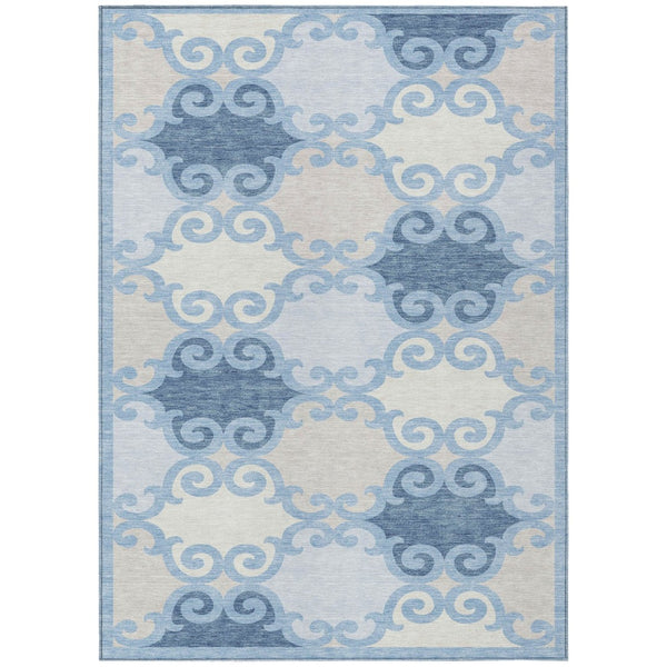 HomeRoots 5' Stylish Sky Blue Gray Ivory Trellis Indoor Outdoor Area Rug - Durable, Washable, Versatile Design 5' X 8' 592048
