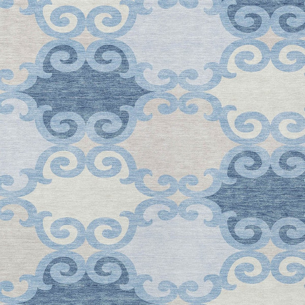 HomeRoots 5' Stylish Sky Blue Gray Ivory Trellis Indoor Outdoor Area Rug - Durable, Washable, Versatile Design 5' X 8' 592048