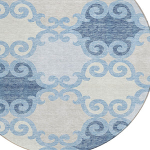 HomeRoots 5' Stylish Sky Blue Gray Ivory Trellis Indoor Outdoor Area Rug - Durable, Washable, Versatile Design 8' Round 592049