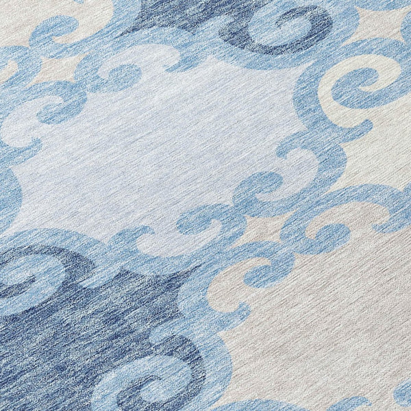 HomeRoots 5' Stylish Sky Blue Gray Ivory Trellis Indoor Outdoor Area Rug - Durable, Washable, Versatile Design 8' Round 592049