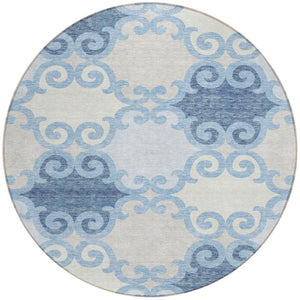 HomeRoots 5' Stylish Sky Blue Gray Ivory Trellis Indoor Outdoor Area Rug - Durable, Washable, Versatile Design 8' Round 592049