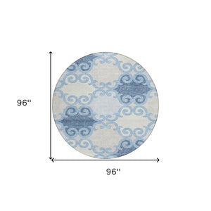 HomeRoots 5' Stylish Sky Blue Gray Ivory Trellis Indoor Outdoor Area Rug - Durable, Washable, Versatile Design 8' Round 592049