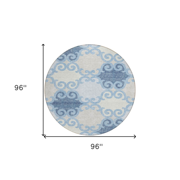 HomeRoots 5' Stylish Sky Blue Gray Ivory Trellis Indoor Outdoor Area Rug - Durable, Washable, Versatile Design 8' Round 592049
