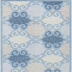 HomeRoots 5' Stylish Sky Blue Gray Ivory Trellis Indoor Outdoor Area Rug - Durable, Washable, Versatile Design 8' X 10' 592050