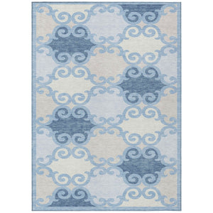 HomeRoots 5' Stylish Sky Blue Gray Ivory Trellis Indoor Outdoor Area Rug - Durable, Washable, Versatile Design 8' X 10' 592050