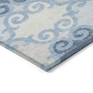 HomeRoots 5' Stylish Sky Blue Gray Ivory Trellis Indoor Outdoor Area Rug - Durable, Washable, Versatile Design 8' X 10' 592050