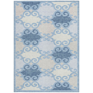 HomeRoots 9' Sky Blue Gray and Ivory Trellis Washable Area Rug - Stylish, Durable, Indoor-Outdoor Use, Easy Care 9' X 12' 592051