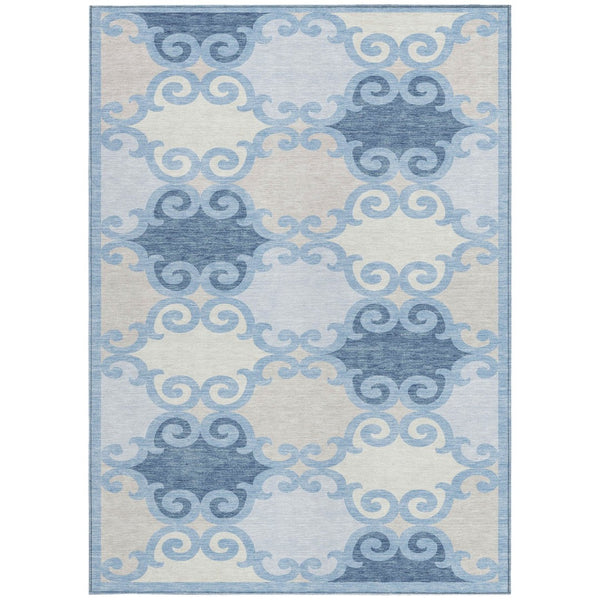 HomeRoots 9' Sky Blue Gray and Ivory Trellis Washable Area Rug - Stylish, Durable, Indoor-Outdoor Use, Easy Care 9' X 12' 592051