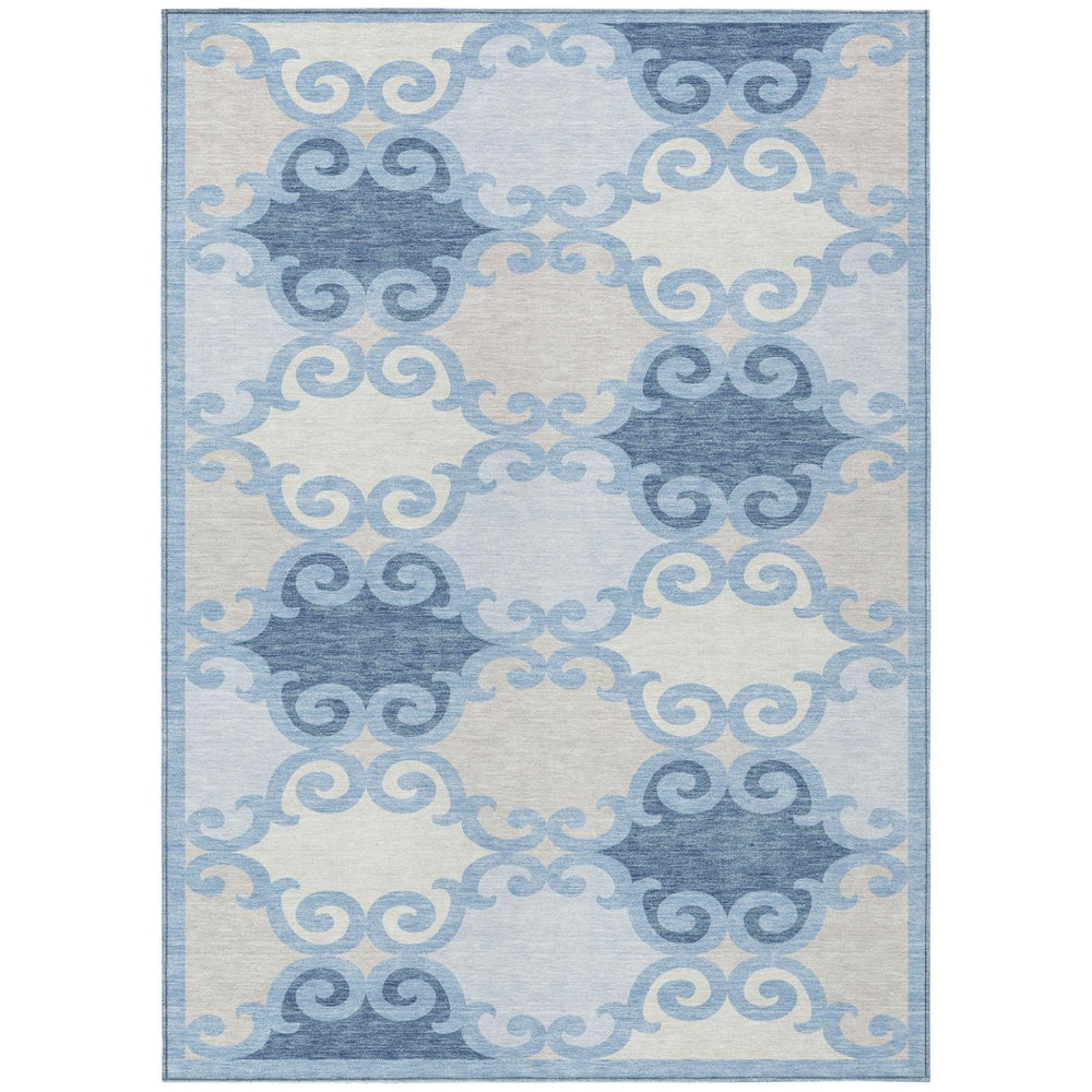HomeRoots 9' Sky Blue Gray and Ivory Trellis Washable Area Rug - Stylish, Durable, Indoor-Outdoor Use, Easy Care 9' X 12' 592051
