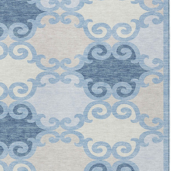 HomeRoots 9' Sky Blue Gray and Ivory Trellis Washable Area Rug - Stylish, Durable, Indoor-Outdoor Use, Easy Care 9' X 12' 592051