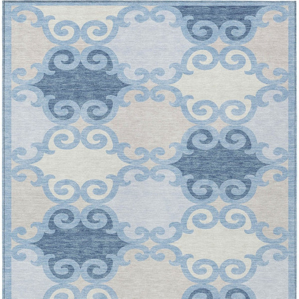 HomeRoots 5' Stylish Sky Blue Gray Ivory Trellis Indoor Outdoor Area Rug - Durable, Washable, Versatile Design 10' X 14' 592052