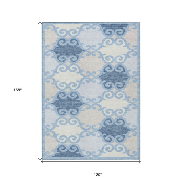 HomeRoots 5' Stylish Sky Blue Gray Ivory Trellis Indoor Outdoor Area Rug - Durable, Washable, Versatile Design 10' X 14' 592052