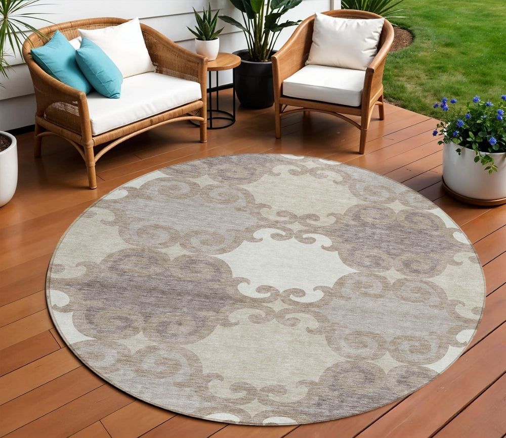 HomeRoots 5' Stylish Trellis Washable Area Rug for Indoor and Outdoor Spaces – Durable, Easy-Care Design! 8' Round 592055