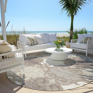 HomeRoots 5' Stylish Trellis Washable Area Rug for Indoor and Outdoor Spaces – Durable, Easy-Care Design! 8' Round 592055