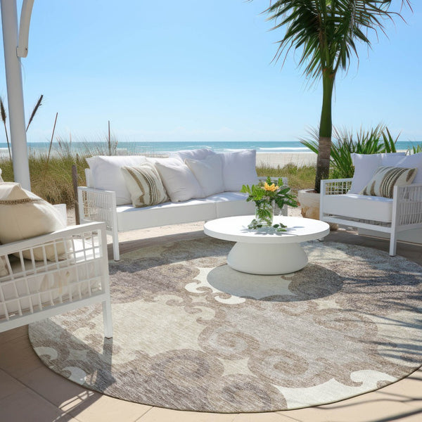 HomeRoots 5' Stylish Trellis Washable Area Rug for Indoor and Outdoor Spaces – Durable, Easy-Care Design! 8' Round 592055