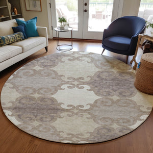 HomeRoots 5' Stylish Trellis Washable Area Rug for Indoor and Outdoor Spaces – Durable, Easy-Care Design! 8' Round 592055