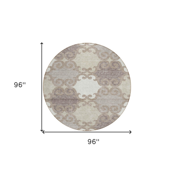 HomeRoots 5' Stylish Trellis Washable Area Rug for Indoor and Outdoor Spaces – Durable, Easy-Care Design! 8' Round 592055