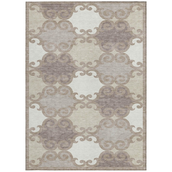 HomeRoots 9' Stylish Taupe Beige and Gray Trellis Washable Rug for Indoor and Outdoor Living Spaces, Durable & Easy Care 9' X 12' 592057