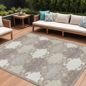 HomeRoots 9' Stylish Taupe Beige and Gray Trellis Washable Rug for Indoor and Outdoor Living Spaces, Durable & Easy Care 9' X 12' 592057