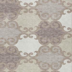 HomeRoots 9' Stylish Taupe Beige and Gray Trellis Washable Rug for Indoor and Outdoor Living Spaces, Durable & Easy Care 9' X 12' 592057