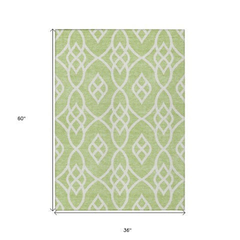 Homeroots 3' Artichoke Green And Ivory Trellis Washable Rug For Indoor Outdoor Spaces - Durable And Stylish! 3' X 5' Polyester 592065