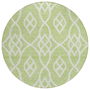 HomeRoots 5' Artichoke Green and Ivory Trellis Indoor Outdoor Area Rug - Stylish, Durable, Washable Design 8' Round 592067