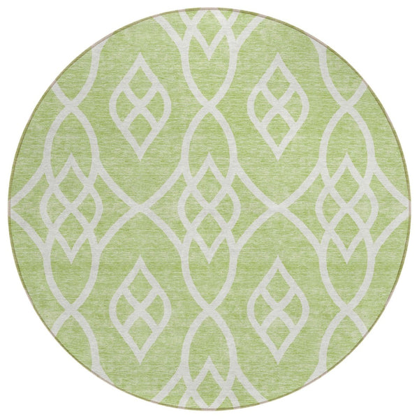 HomeRoots 5' Artichoke Green and Ivory Trellis Indoor Outdoor Area Rug - Stylish, Durable, Washable Design 8' Round 592067