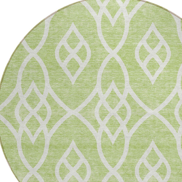 Homeroots 3' Artichoke Green And Ivory Trellis Washable Rug For Indoor Outdoor Spaces - Durable And Stylish! 8' Round Polyester 592067