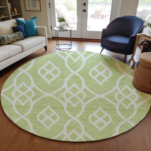 Homeroots 3' Artichoke Green And Ivory Trellis Washable Rug For Indoor Outdoor Spaces - Durable And Stylish! 8' Round Polyester 592067