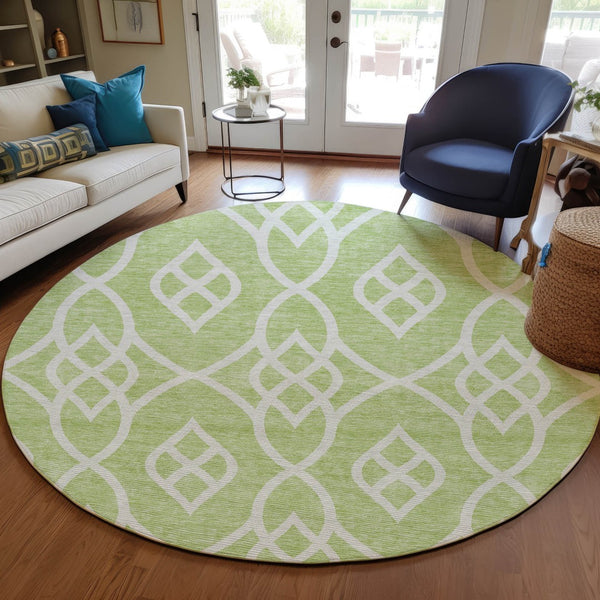 Homeroots 3' Artichoke Green And Ivory Trellis Washable Rug For Indoor Outdoor Spaces - Durable And Stylish! 8' Round Polyester 592067
