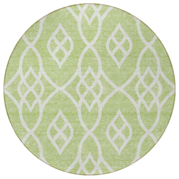 Homeroots 3' Artichoke Green And Ivory Trellis Washable Rug For Indoor Outdoor Spaces - Durable And Stylish! 8' Round Polyester 592067