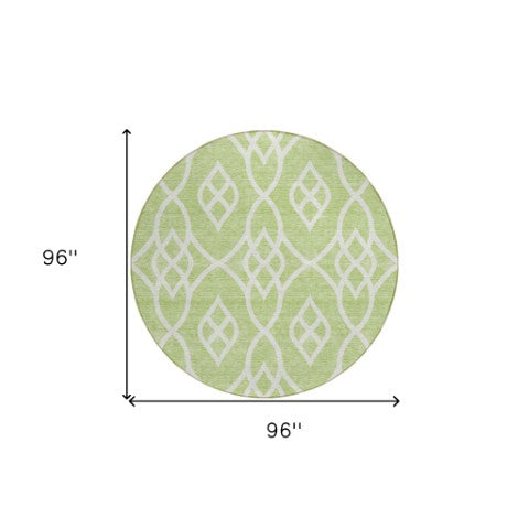 Homeroots 3' Artichoke Green And Ivory Trellis Washable Rug For Indoor Outdoor Spaces - Durable And Stylish! 8' Round Polyester 592067