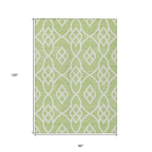 Homeroots 3' Artichoke Green And Ivory Trellis Washable Rug For Indoor Outdoor Spaces - Durable And Stylish! 8' X 10' Polyester 592068