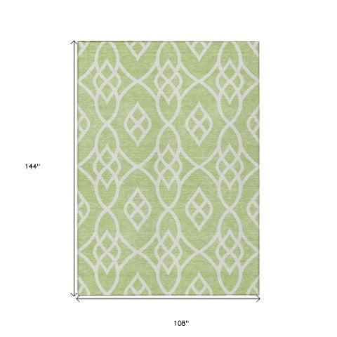 Homeroots 3' Artichoke Green And Ivory Trellis Washable Rug For Indoor Outdoor Spaces - Durable And Stylish! 9' X 12' Polyester 592069