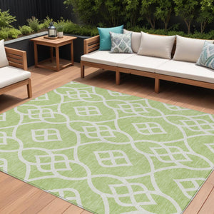 Homeroots 3' Artichoke Green And Ivory Trellis Washable Rug For Indoor Outdoor Spaces - Durable And Stylish! 9' X 12' Polyester 592069