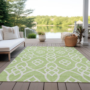 Homeroots 3' Artichoke Green And Ivory Trellis Washable Rug For Indoor Outdoor Spaces - Durable And Stylish! 9' X 12' Polyester 592069